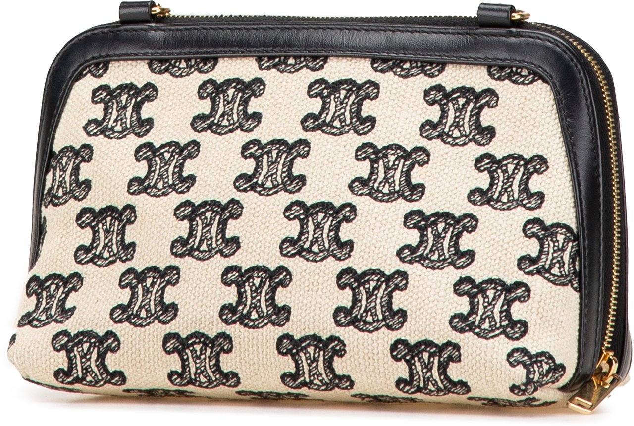 Celine Triomphe Emroidered Canvas Clutch On Chain Bruin