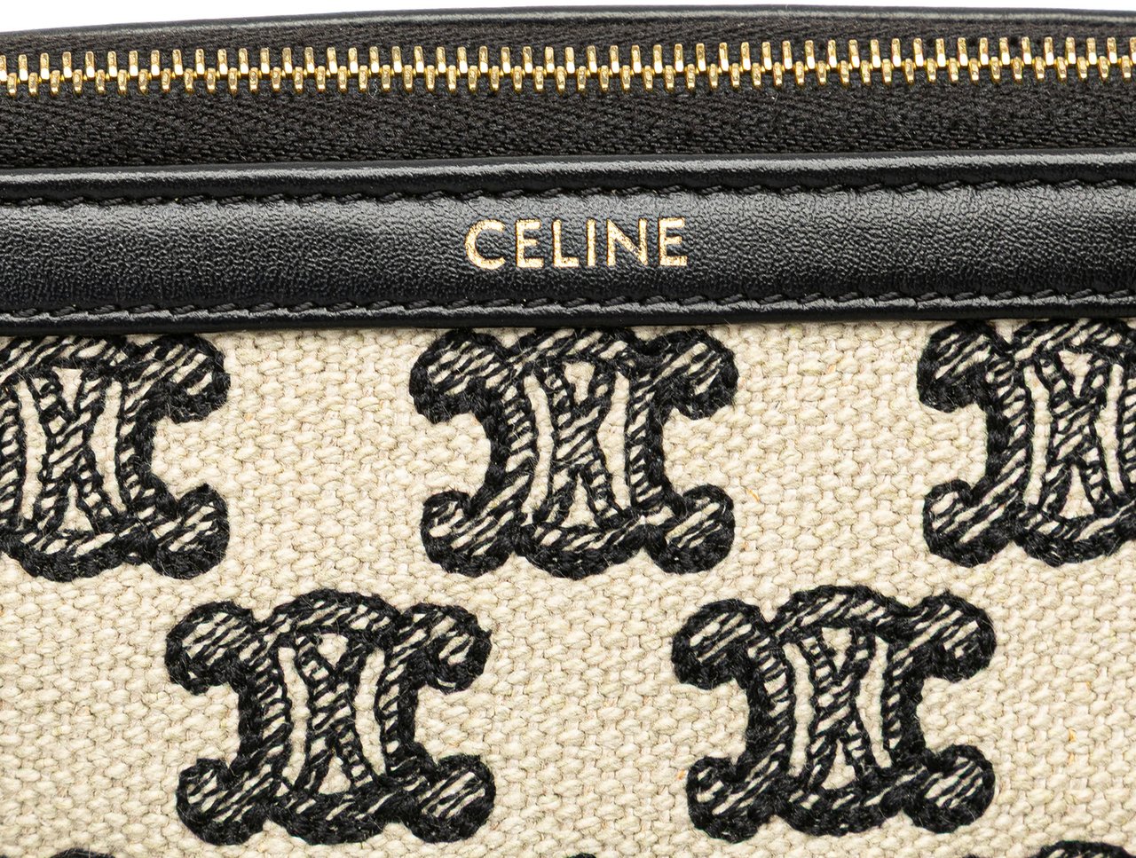 Celine Triomphe Emroidered Canvas Clutch On Chain Bruin