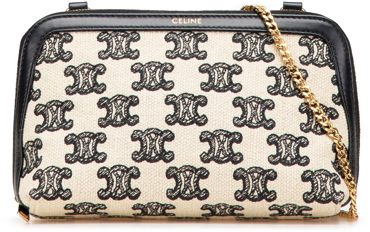 Celine Triomphe Emroidered Canvas Clutch On Chain Bruin