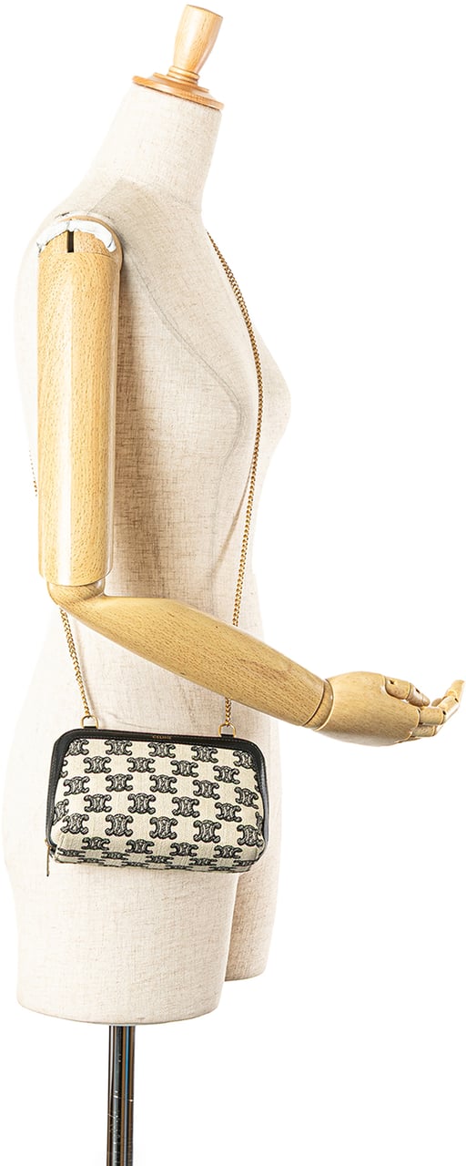 Celine Triomphe Emroidered Canvas Clutch On Chain Bruin