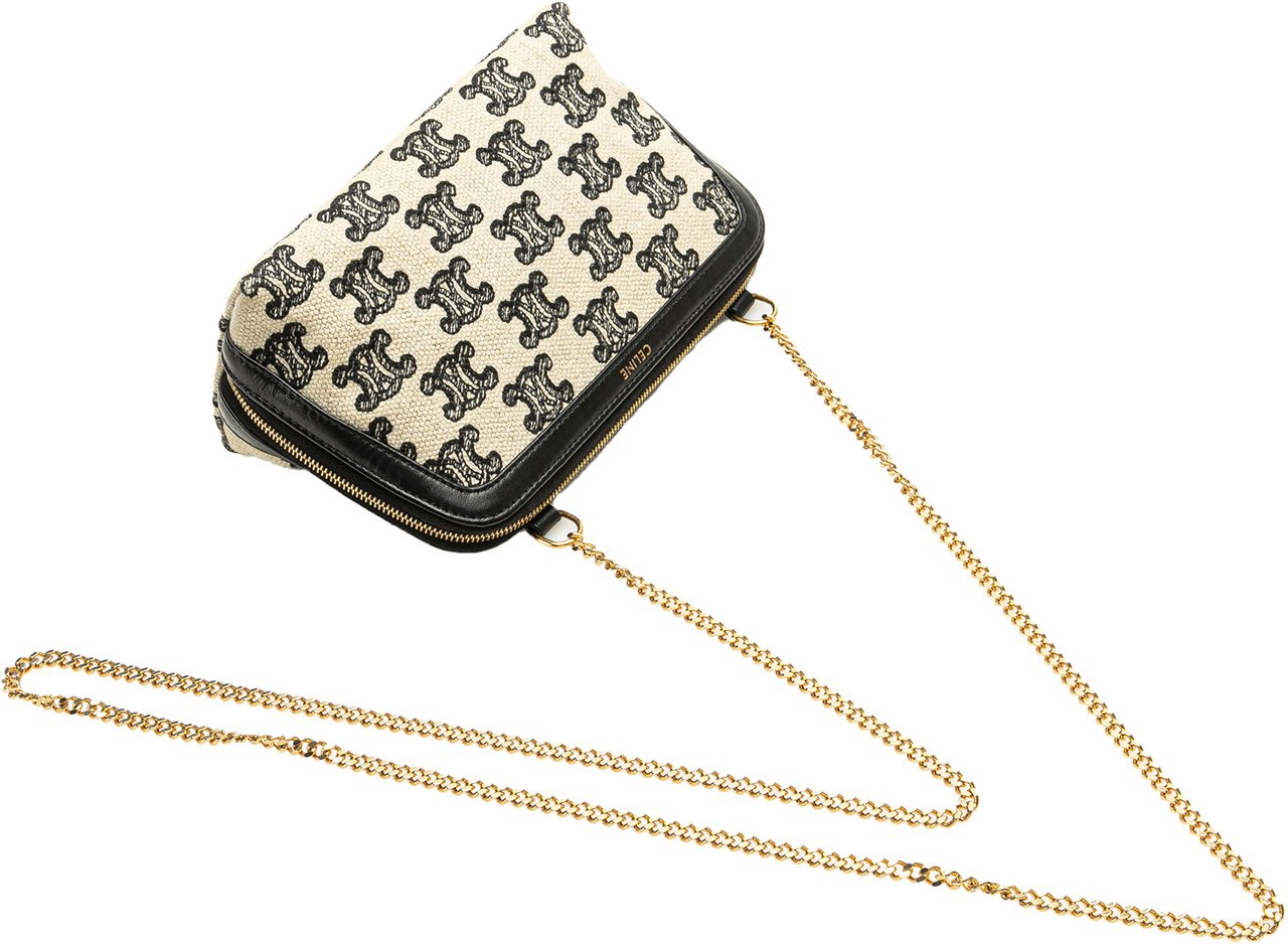 Celine Triomphe Emroidered Canvas Clutch On Chain Bruin