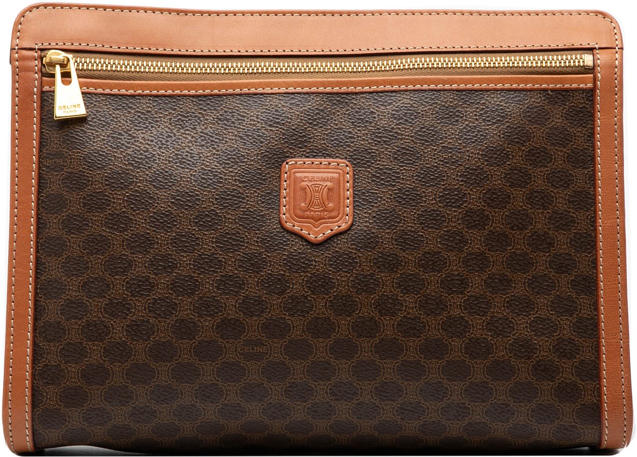 Celine Macadam Coated Canvas Clutch Bruin