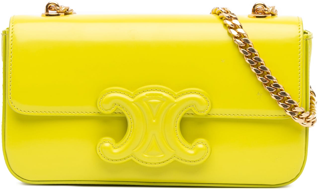 Celine Calfskin Cuir Triomphe Chain Shoulder Bag Geel