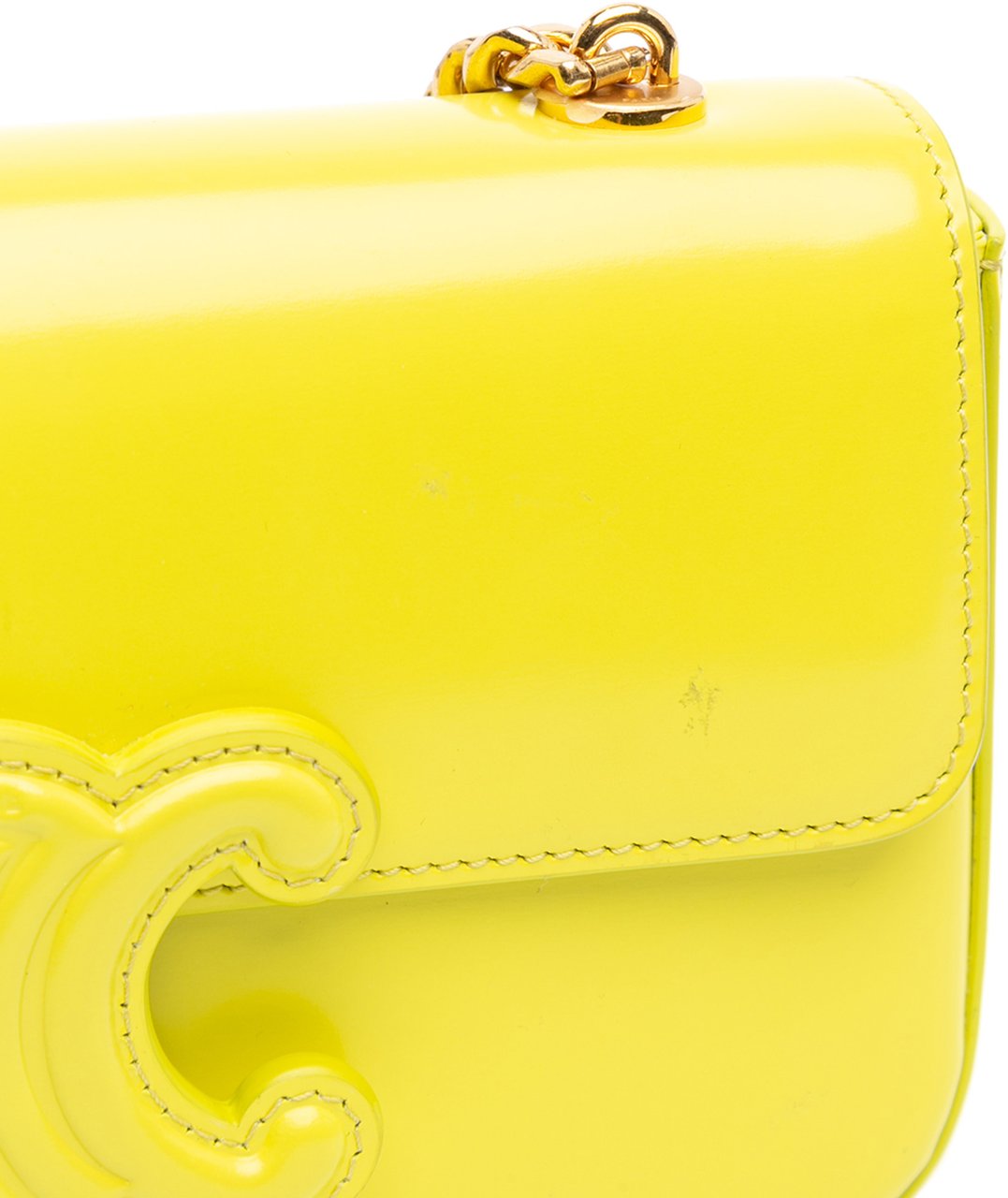 Celine Calfskin Cuir Triomphe Chain Shoulder Bag Geel