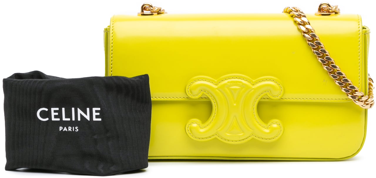 Celine Calfskin Cuir Triomphe Chain Shoulder Bag Geel