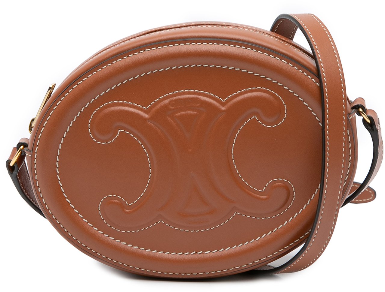 Celine Small Calfskin Cuir Triomphe Oval Crossbody Bruin