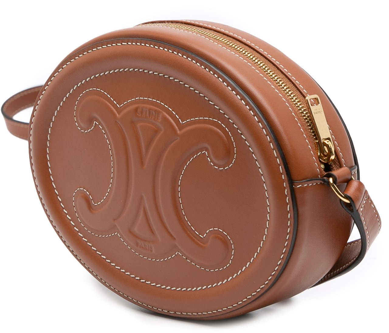 Celine Small Calfskin Cuir Triomphe Oval Crossbody Bruin