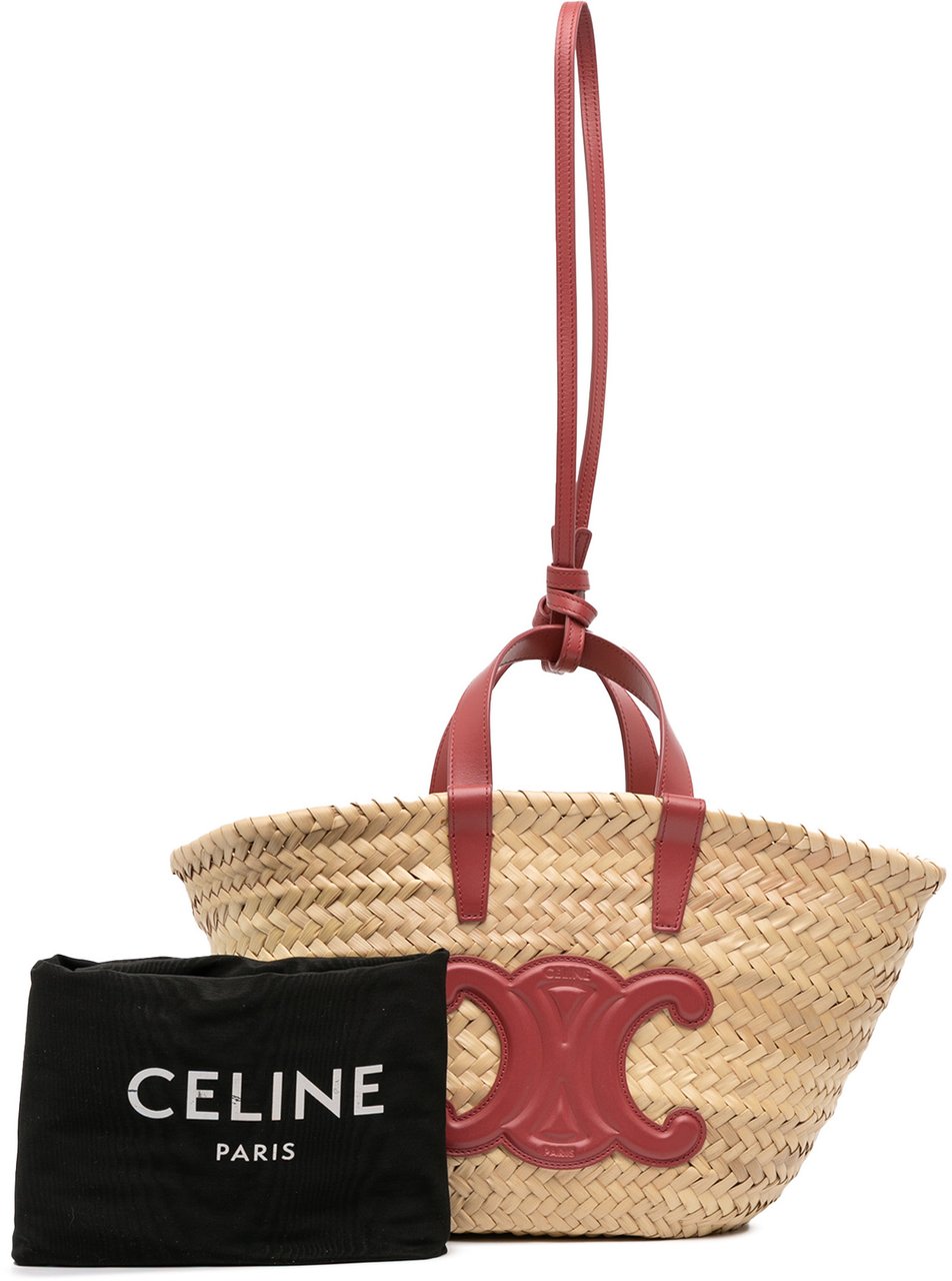 Celine Small Raffia Cuir Triomphe Classic Panier Tote Bruin