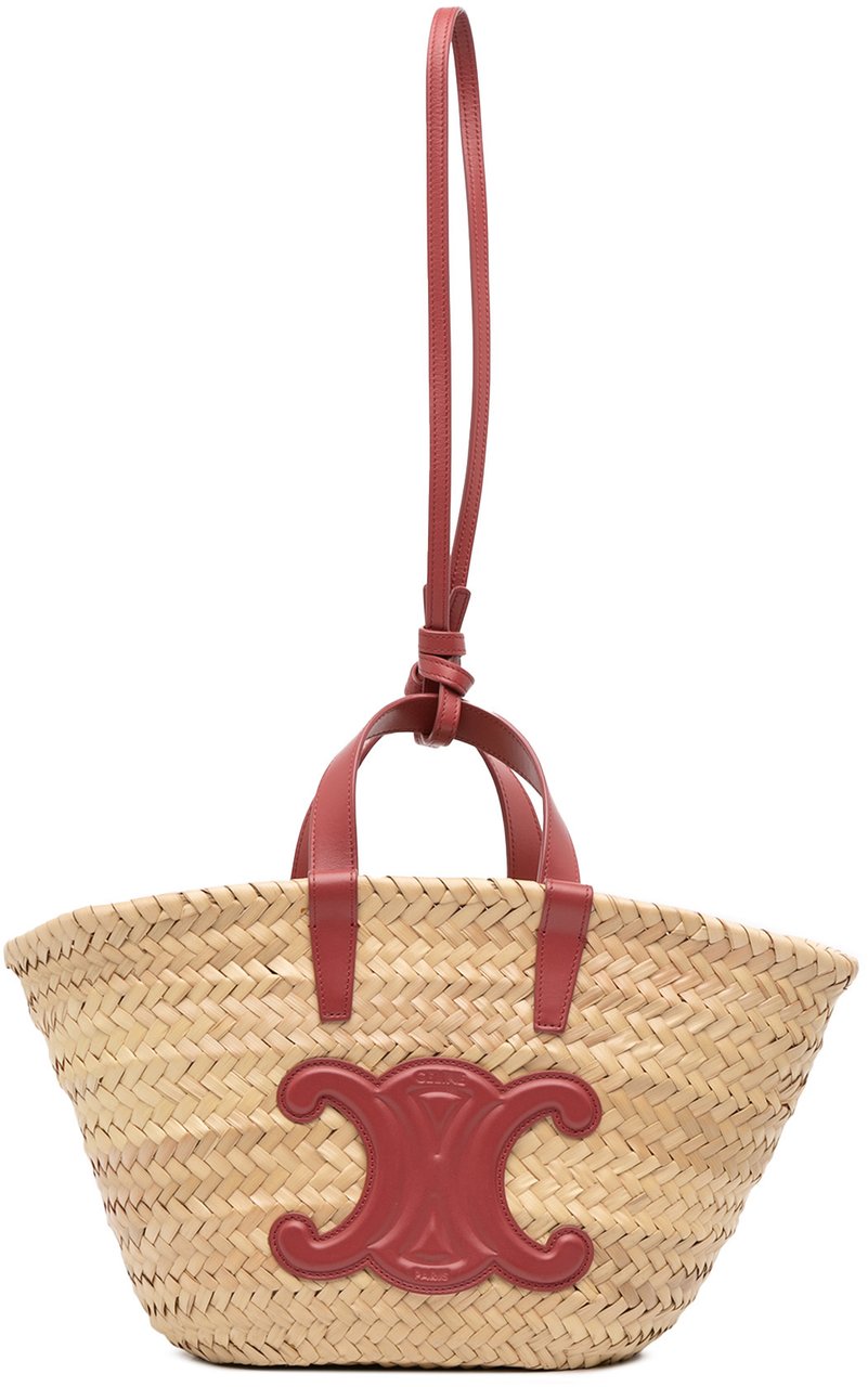 Celine Small Raffia Cuir Triomphe Classic Panier Tote Bruin