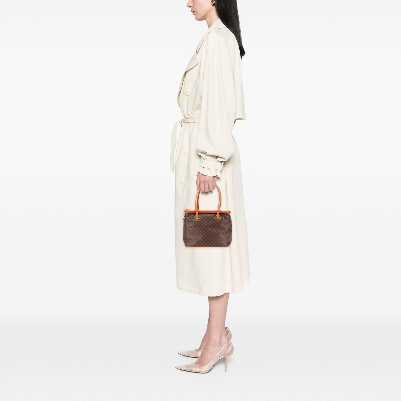 Celine Macadam Coated Canvas Handbag Bruin