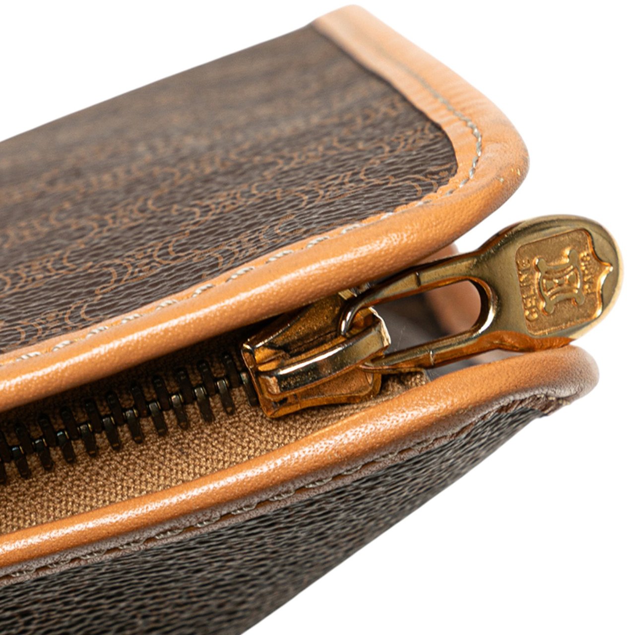 Celine Macadam Coated Canvas Clutch Bruin