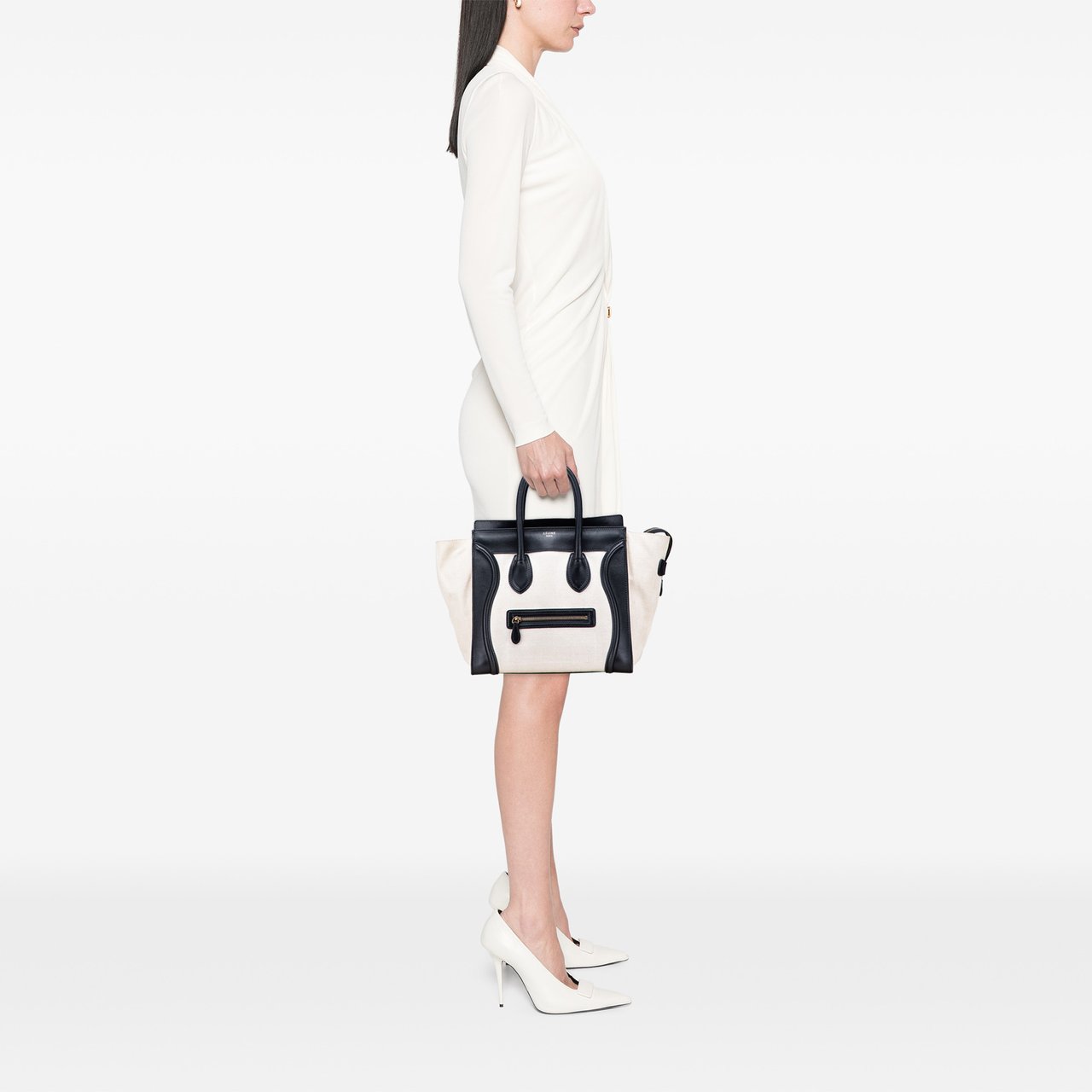 Celine Mini Canvas Tricolor Luggage Tote Bruin