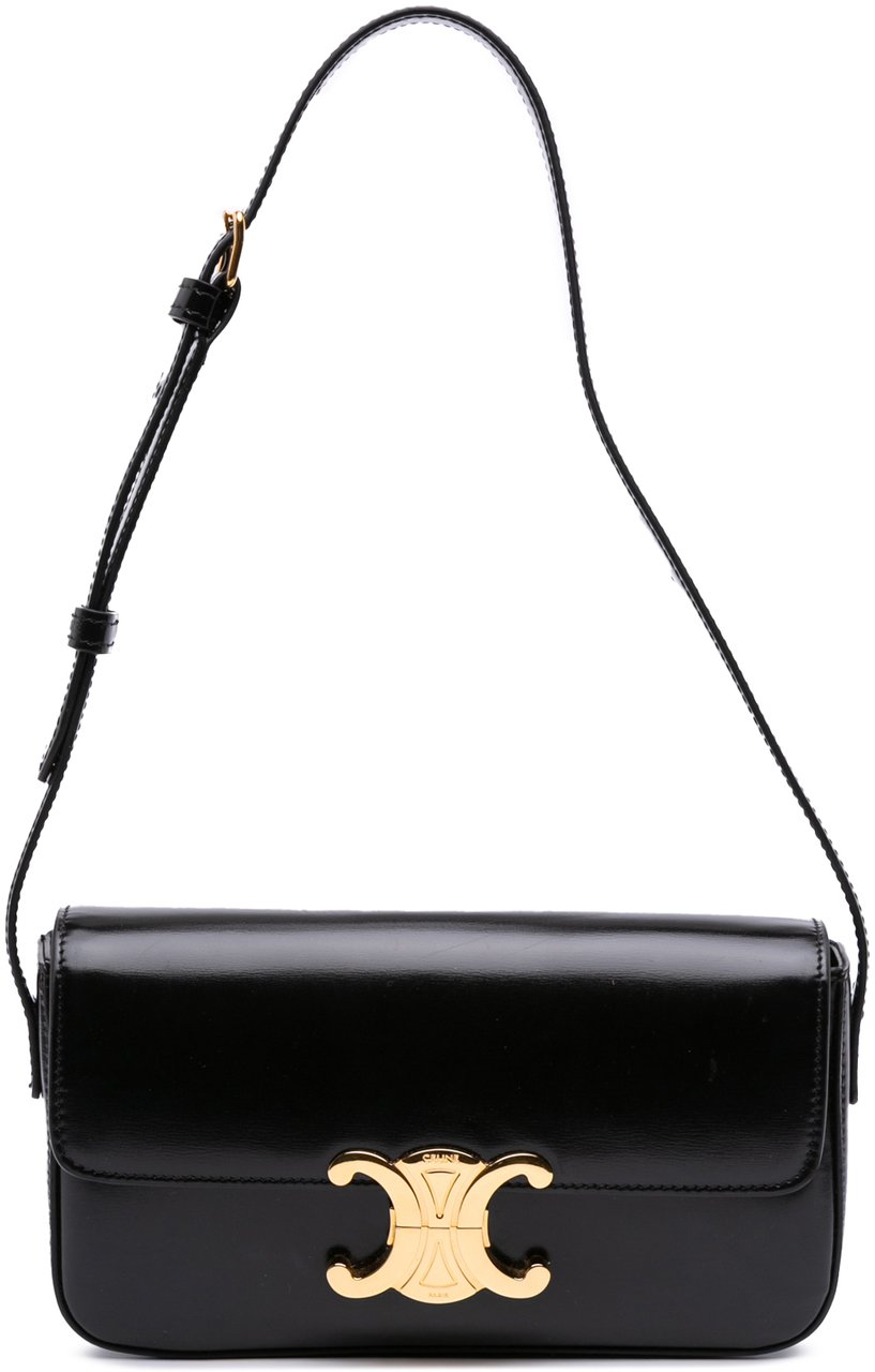Celine Shiny Calfskin Claude Shoulder Bag Zwart