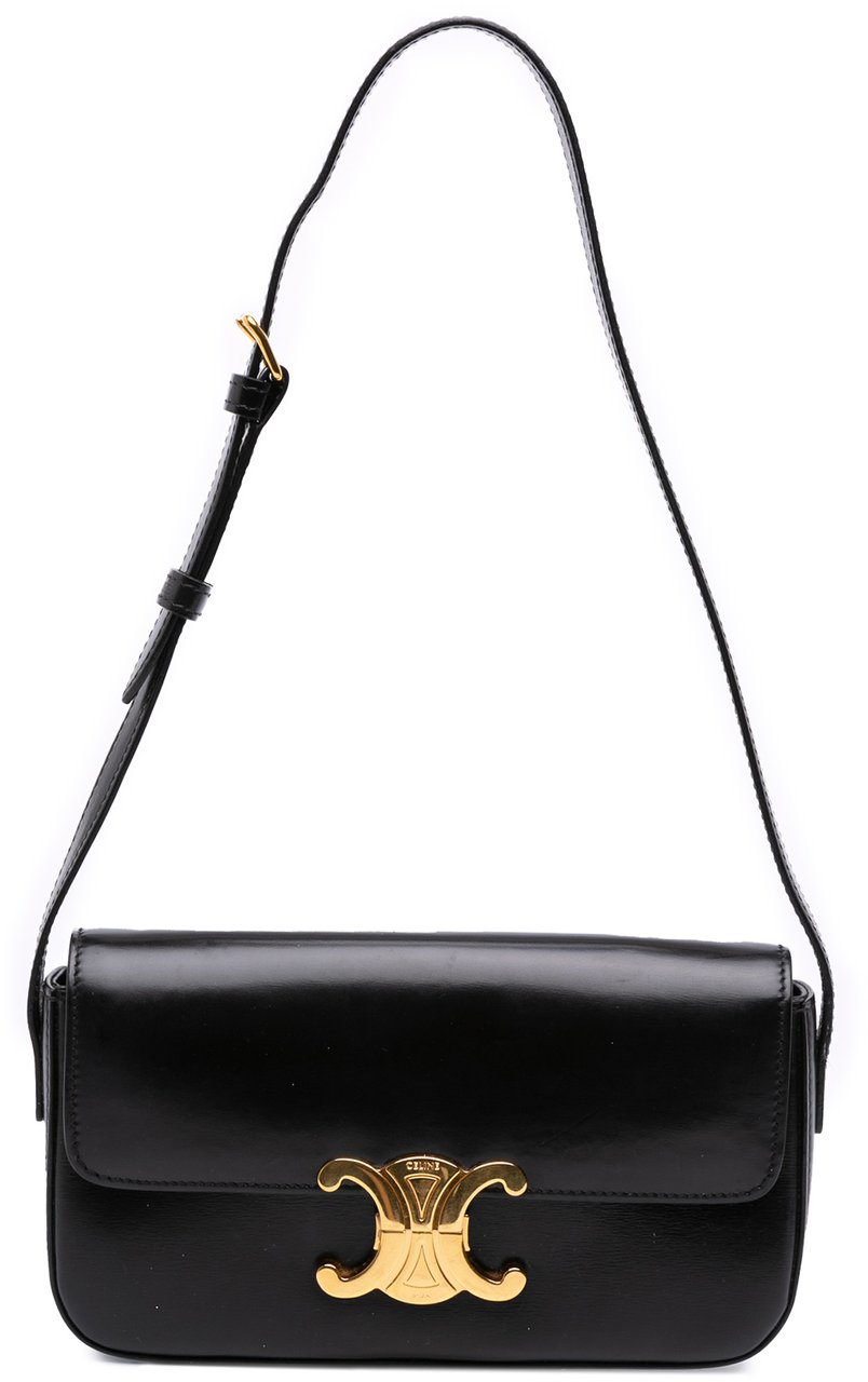 Celine Shiny Calfskin Claude Shoulder Bag Zwart