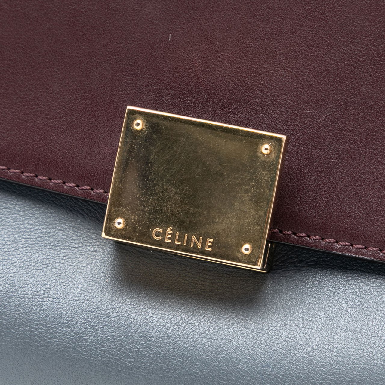 Celine Medium Tricolor Calfskin and Suede Trapeze Satchel Grijs