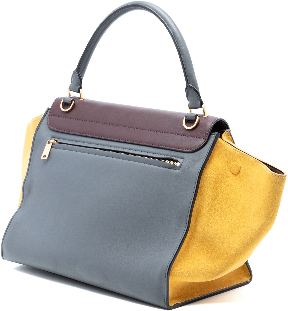Celine Medium Tricolor Calfskin and Suede Trapeze Satchel Grijs