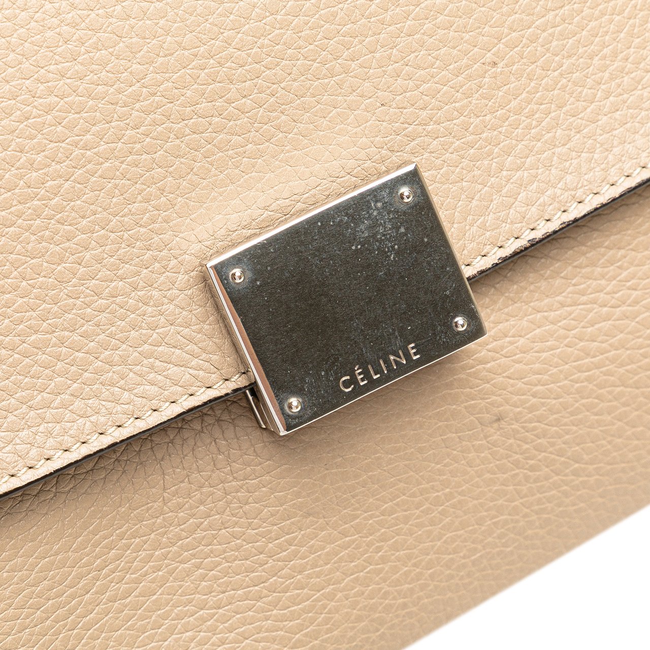 Celine Medium Drummed Calfskin and Suede Trapeze Satchel Bruin