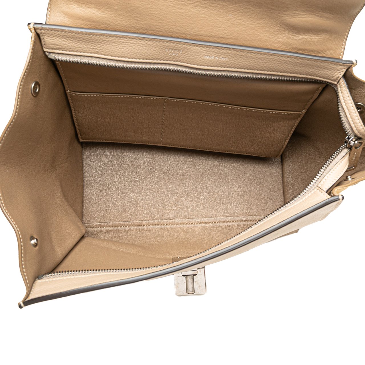 Celine Medium Drummed Calfskin and Suede Trapeze Satchel Bruin