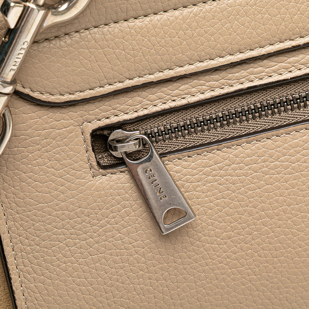 Celine Medium Drummed Calfskin and Suede Trapeze Satchel Bruin