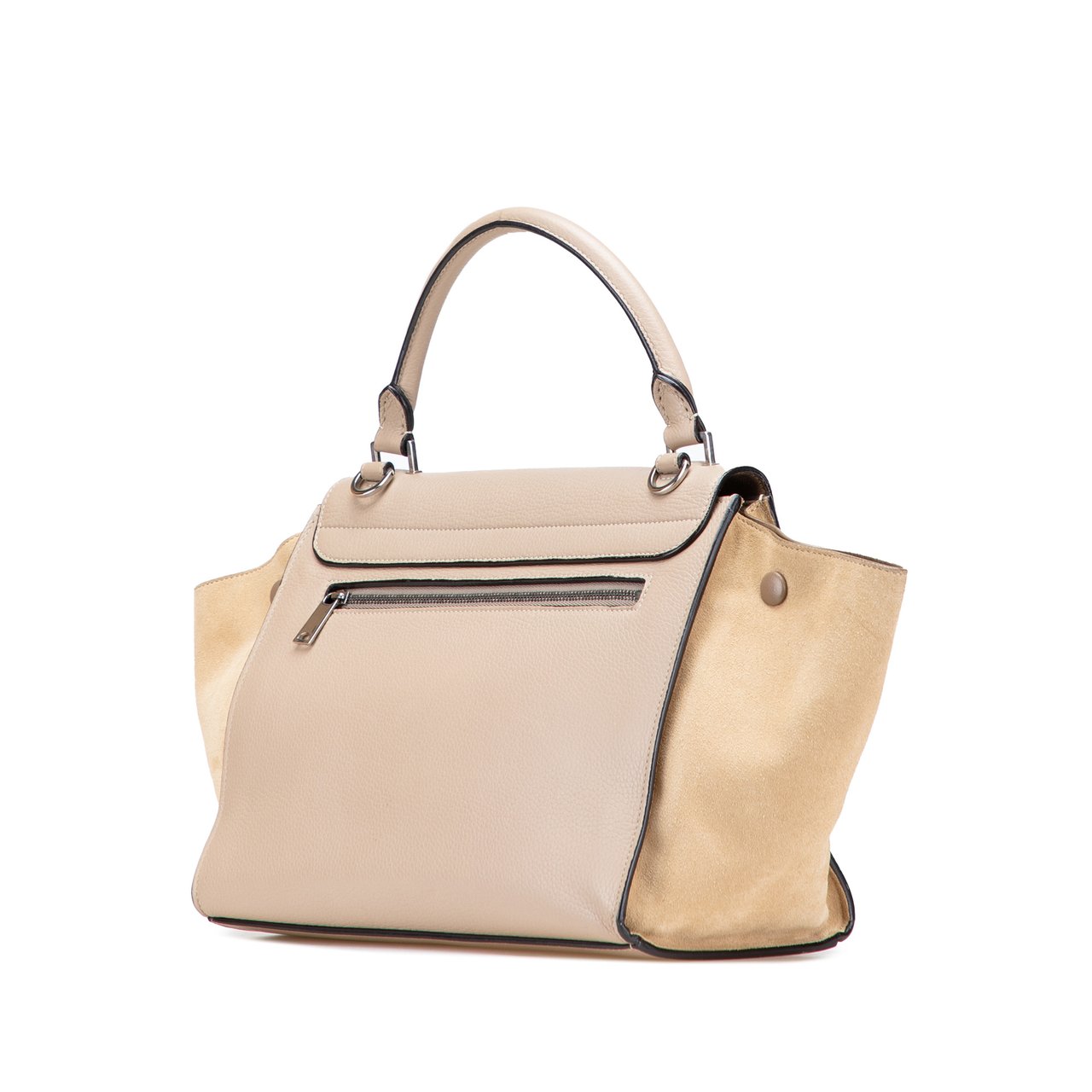 Celine Medium Drummed Calfskin and Suede Trapeze Satchel Bruin