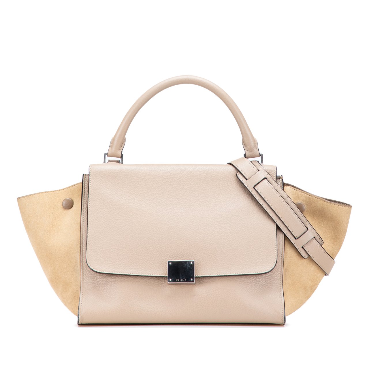 Celine Medium Drummed Calfskin and Suede Trapeze Satchel Bruin