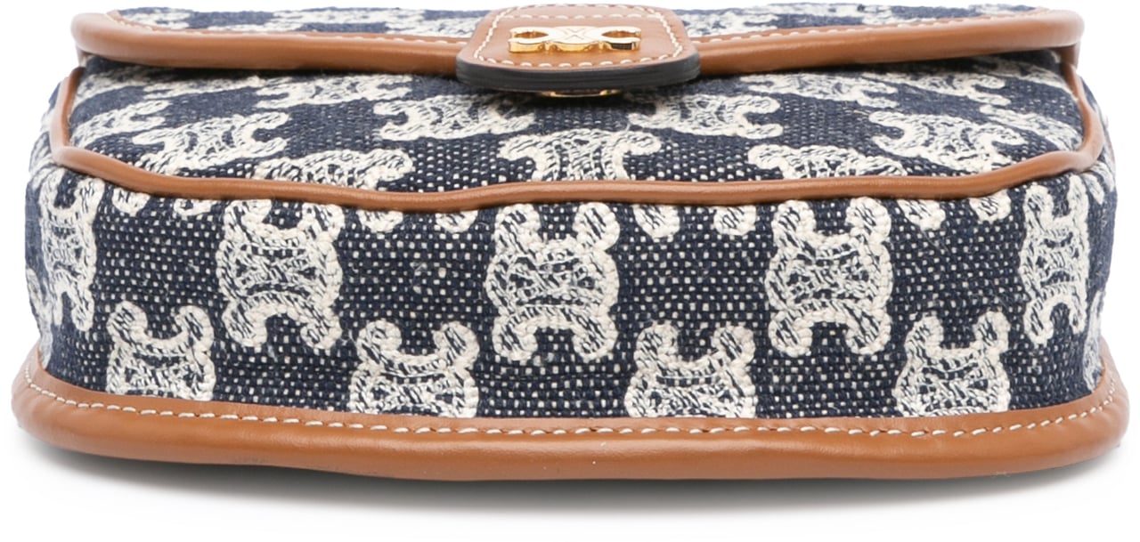 Celine Mini Triomphe Canvas and Calfskin Besace Crossbody Blauw