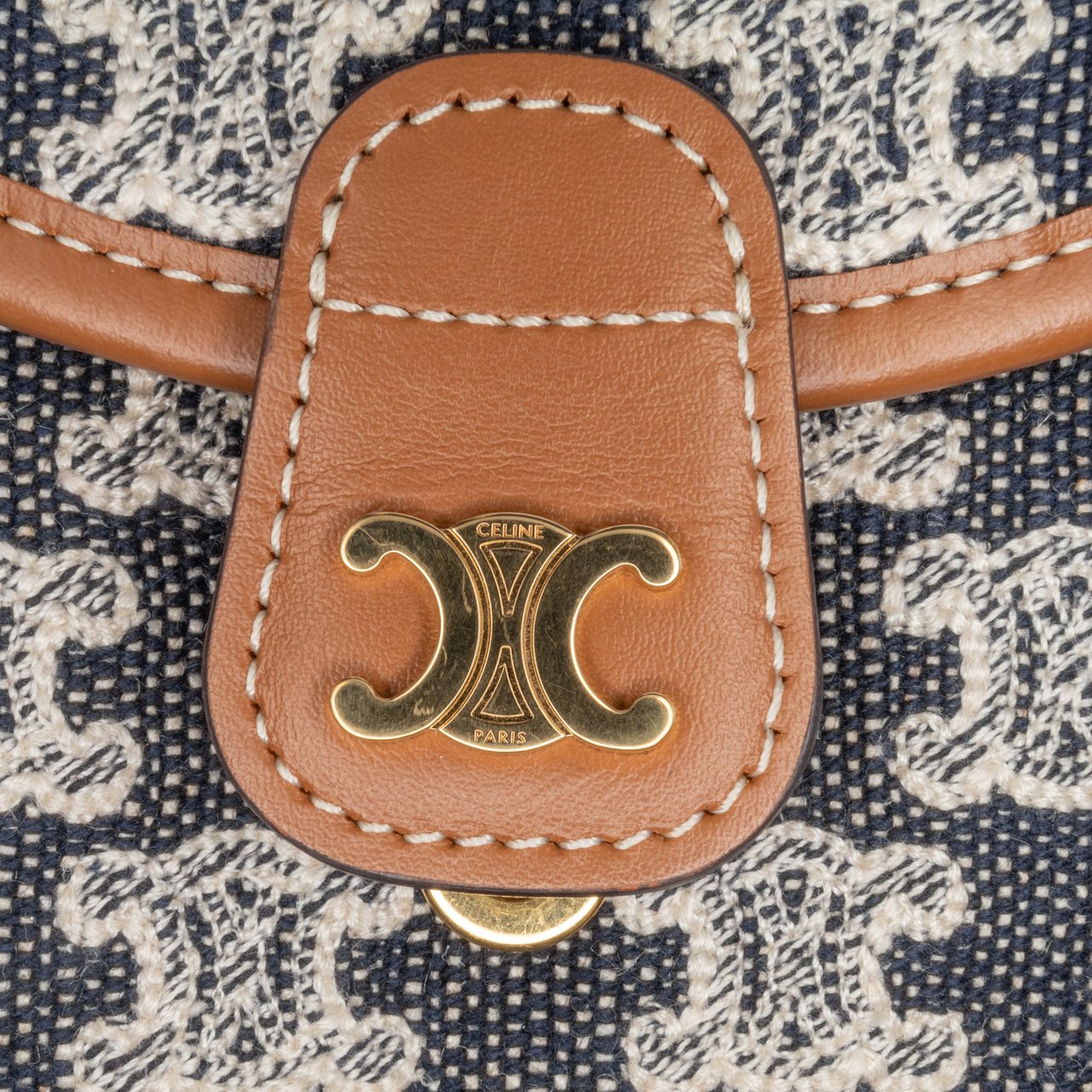 Celine Mini Triomphe Canvas and Calfskin Besace Crossbody Blauw