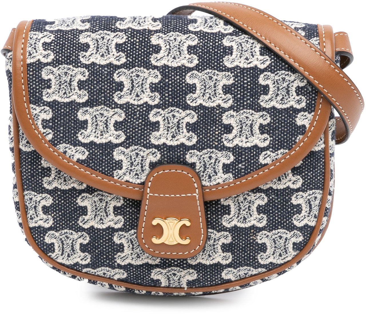 Celine Mini Triomphe Canvas and Calfskin Besace Crossbody Blauw