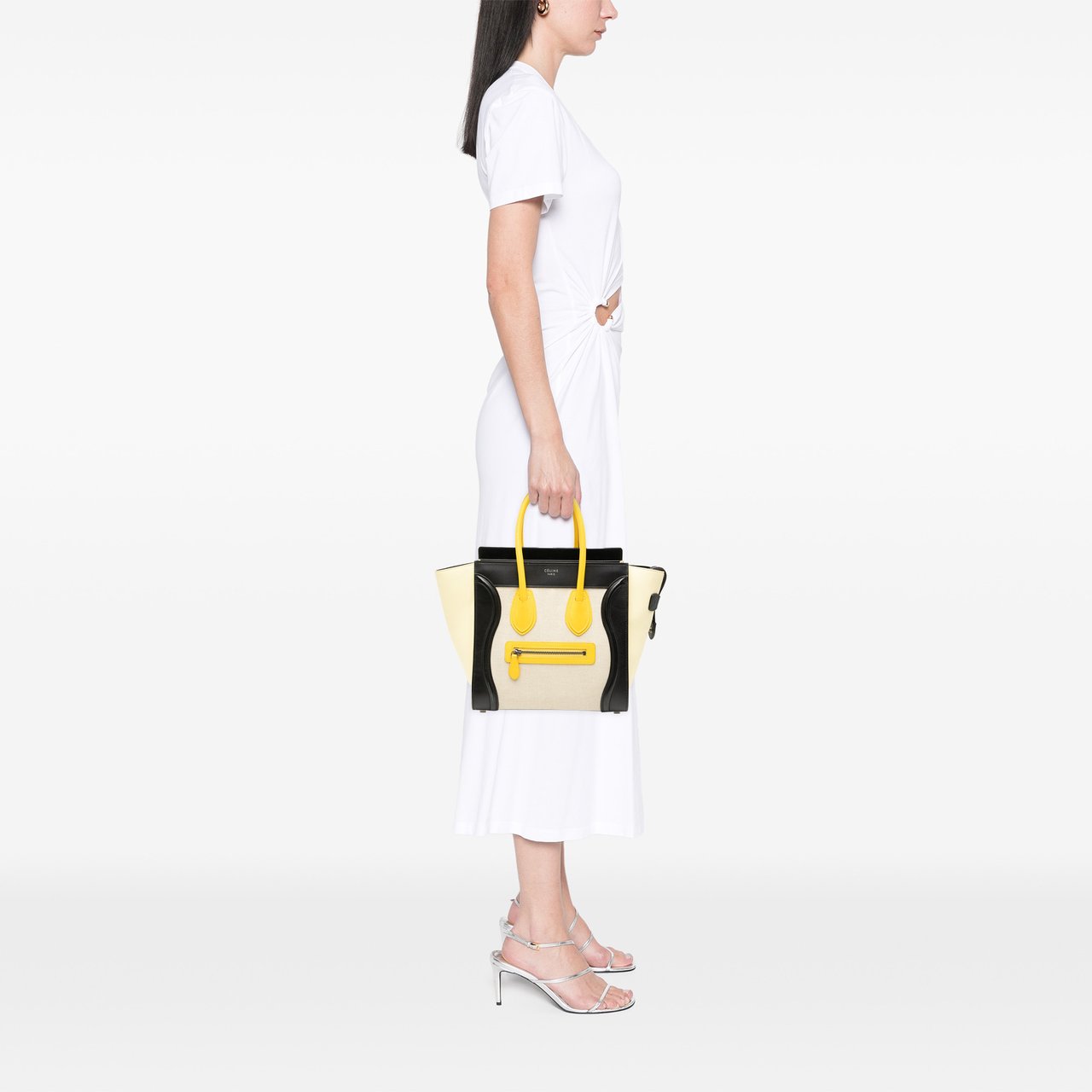 Celine Micro Tricolor Canvas and Leather Luggage Tote Bruin