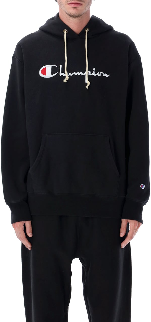Champion Logo Hoodie Nero Zwart