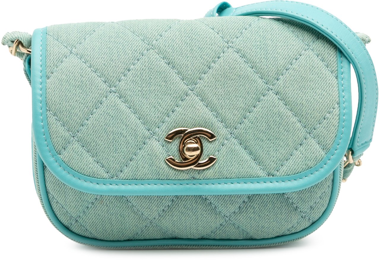 Chanel Mini CC Quilted Denim Messenger Flap Blauw