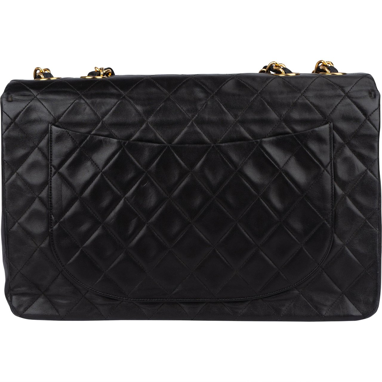 Chanel Chanel Quilted Lambskin 24K Gold Maxi Single Flap Crossbody Bag Zwart