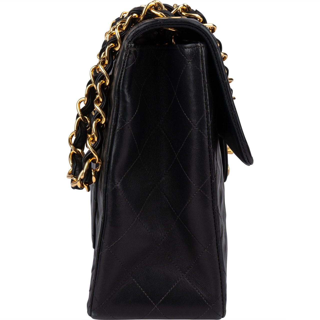 Chanel Chanel Quilted Lambskin 24K Gold Maxi Single Flap Crossbody Bag Zwart