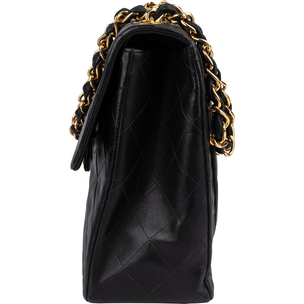 Chanel Chanel Quilted Lambskin 24K Gold Maxi Single Flap Crossbody Bag Zwart