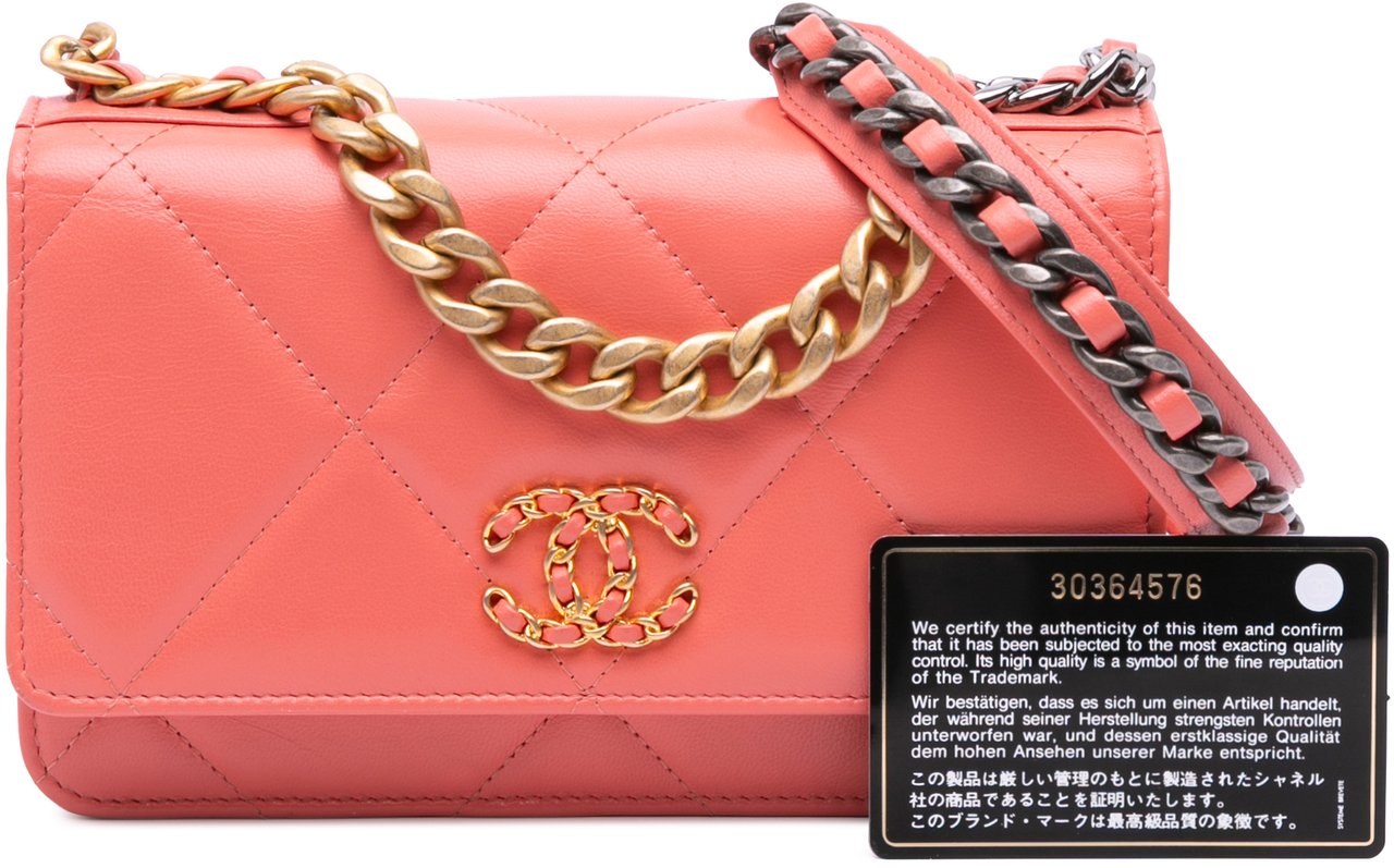 Chanel Quilted Lambskin 19 Wallet on Chain Roze