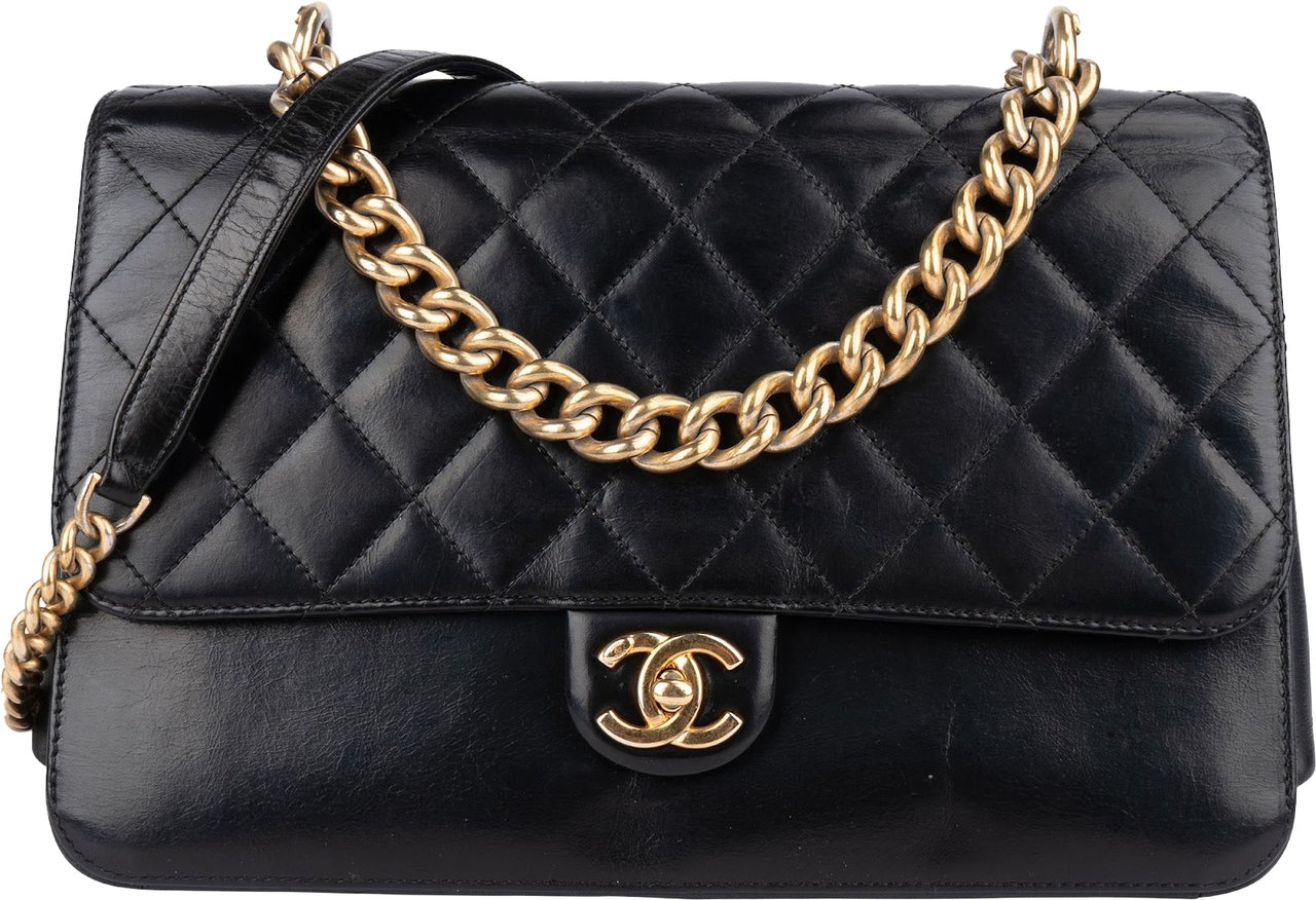Chanel Chanel Quilted Lambskin Medium Single Flap Metiers Crossbody Bag Zwart