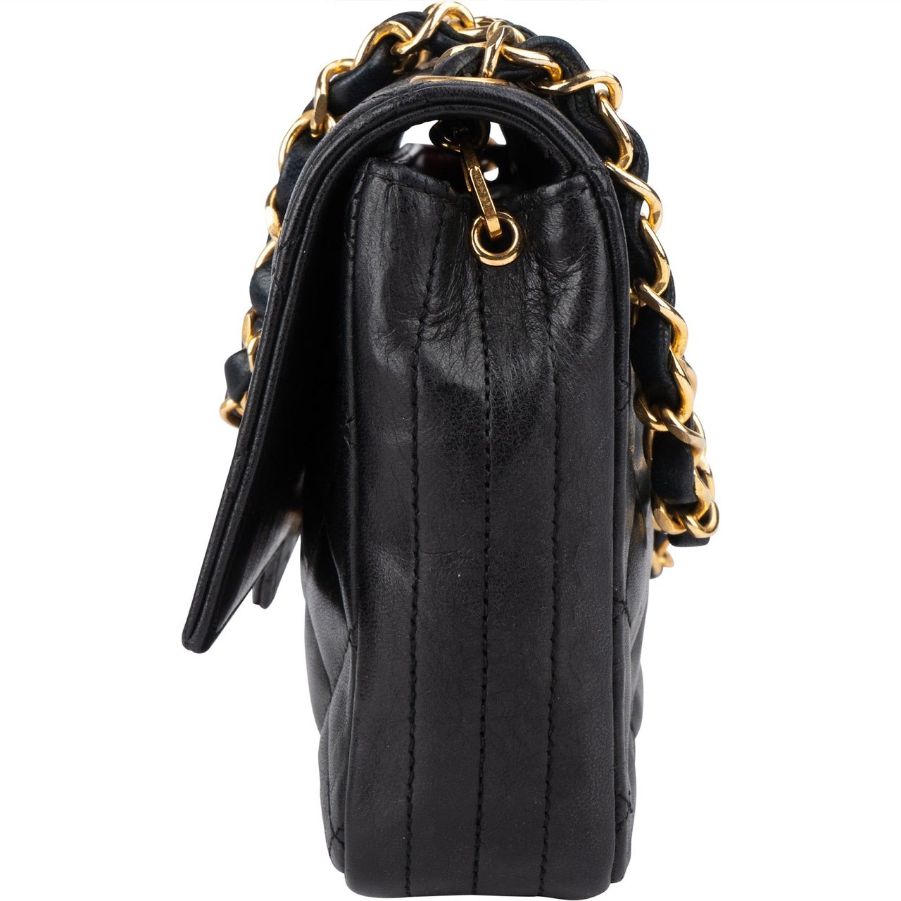 Chanel Chanel Quilted Lambskin 24K Gold Single Flap Crossbody Bag Zwart