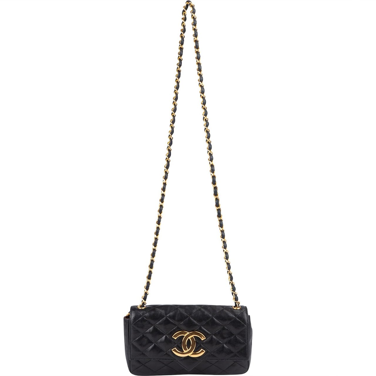 Chanel Chanel Quilted Lambskin 24K Gold Single Flap Crossbody Bag Zwart