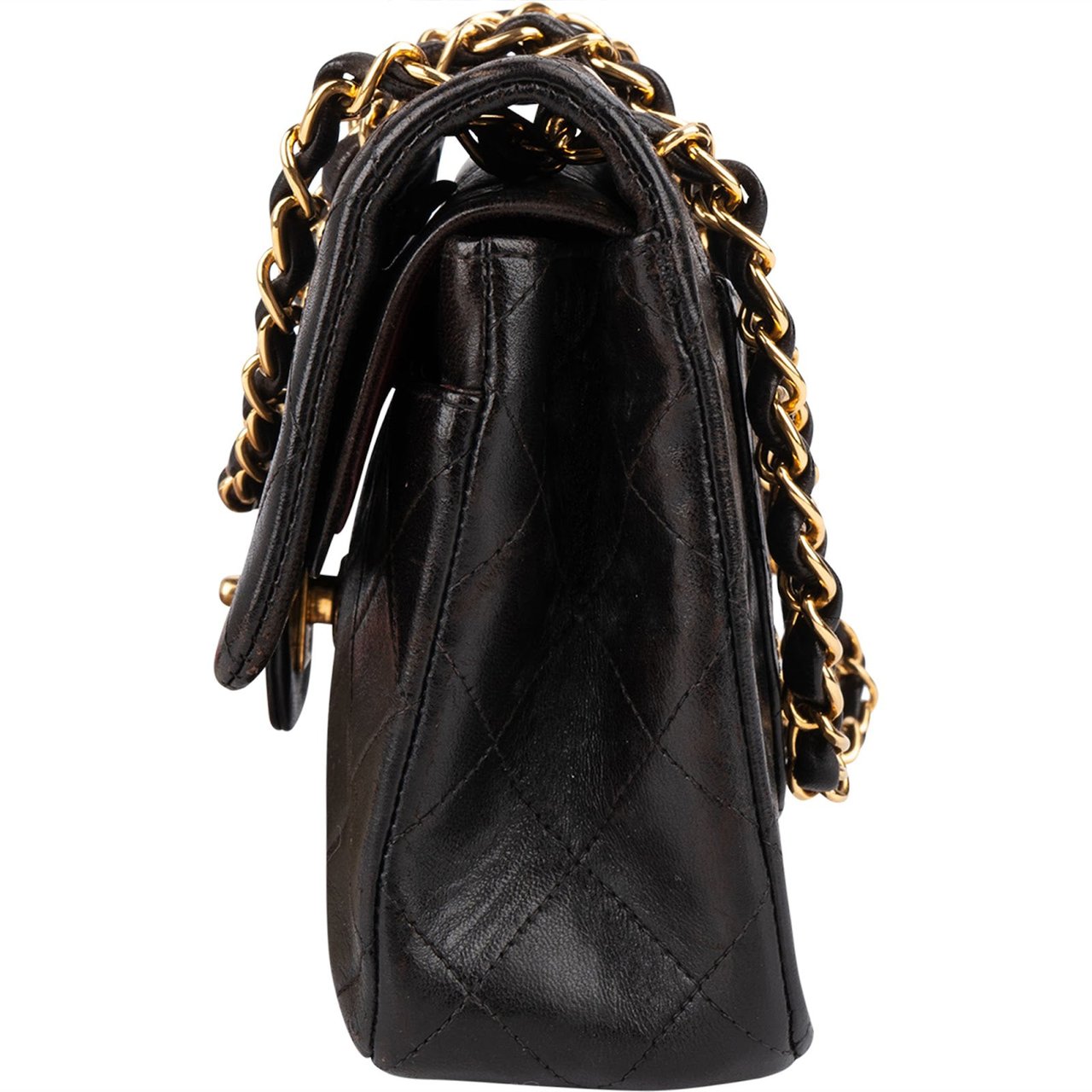 Chanel Chanel Quilted Lambskin 24K Gold Small Double Flap Crossbody Bag Bruin