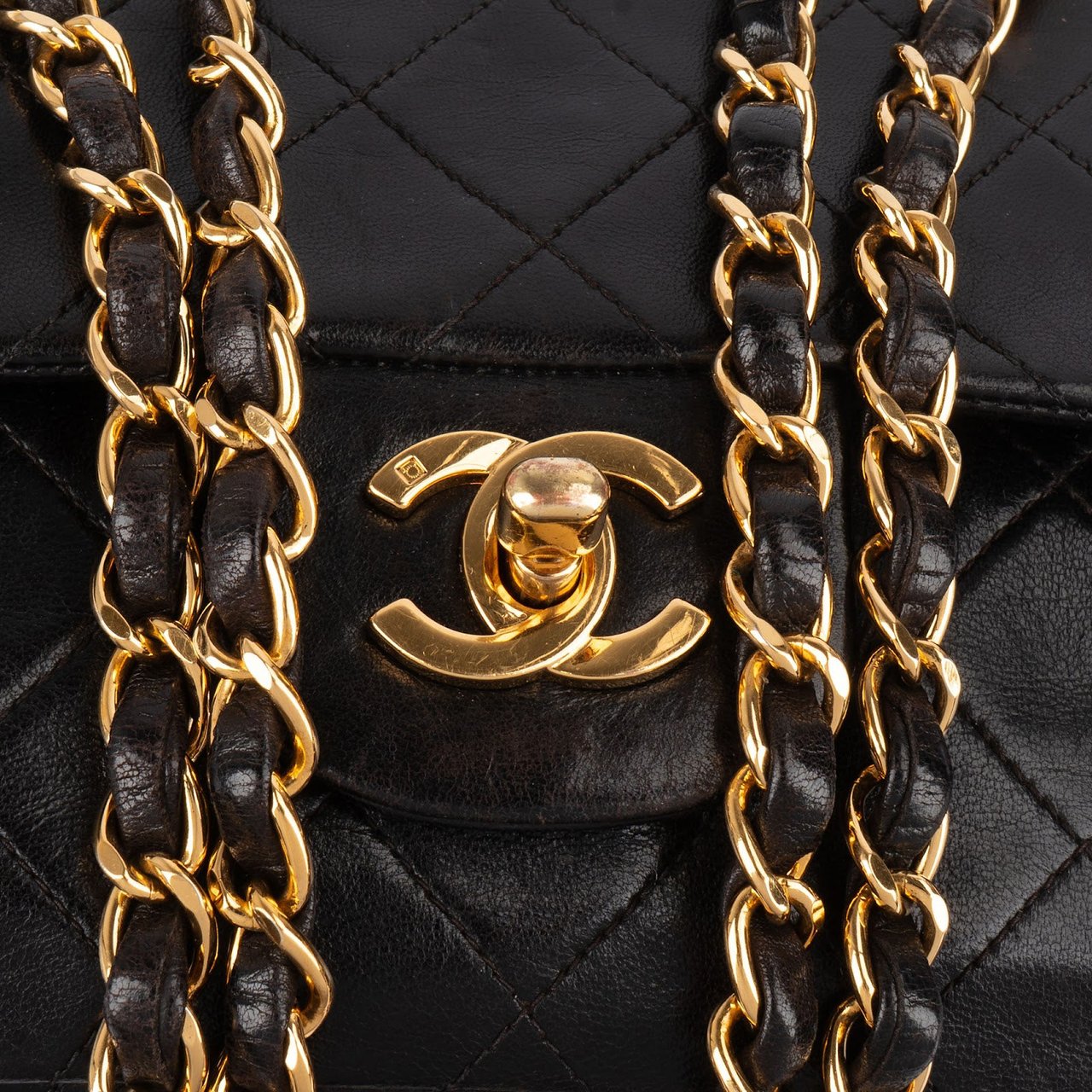 Chanel Chanel Quilted Lambskin 24K Gold Small Double Flap Crossbody Bag Bruin