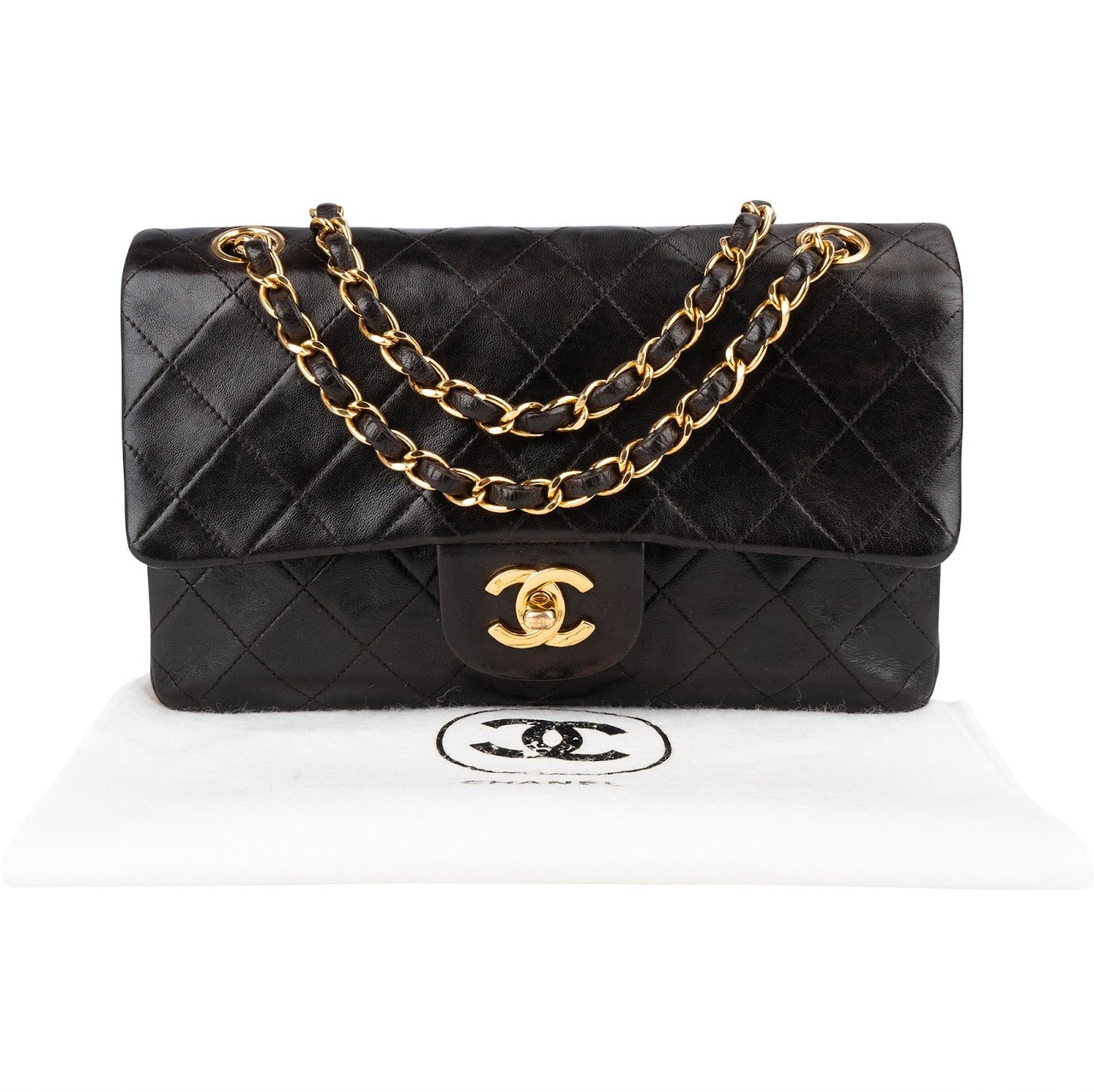 Chanel Chanel Quilted Lambskin 24K Gold Small Double Flap Crossbody Bag Bruin