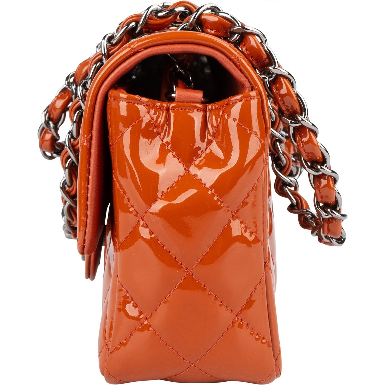 Chanel Chanel Quilted Patent Leather Single Flap Crossbody Bag Oranje