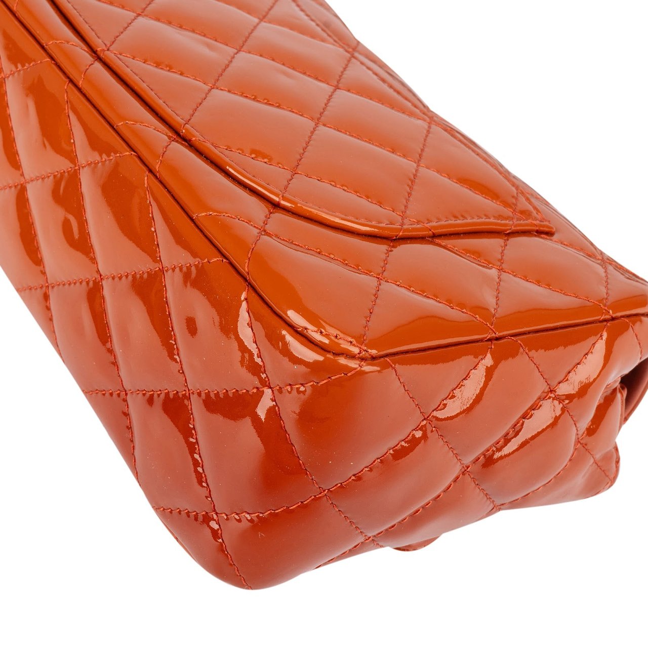 Chanel Chanel Quilted Patent Leather Single Flap Crossbody Bag Oranje