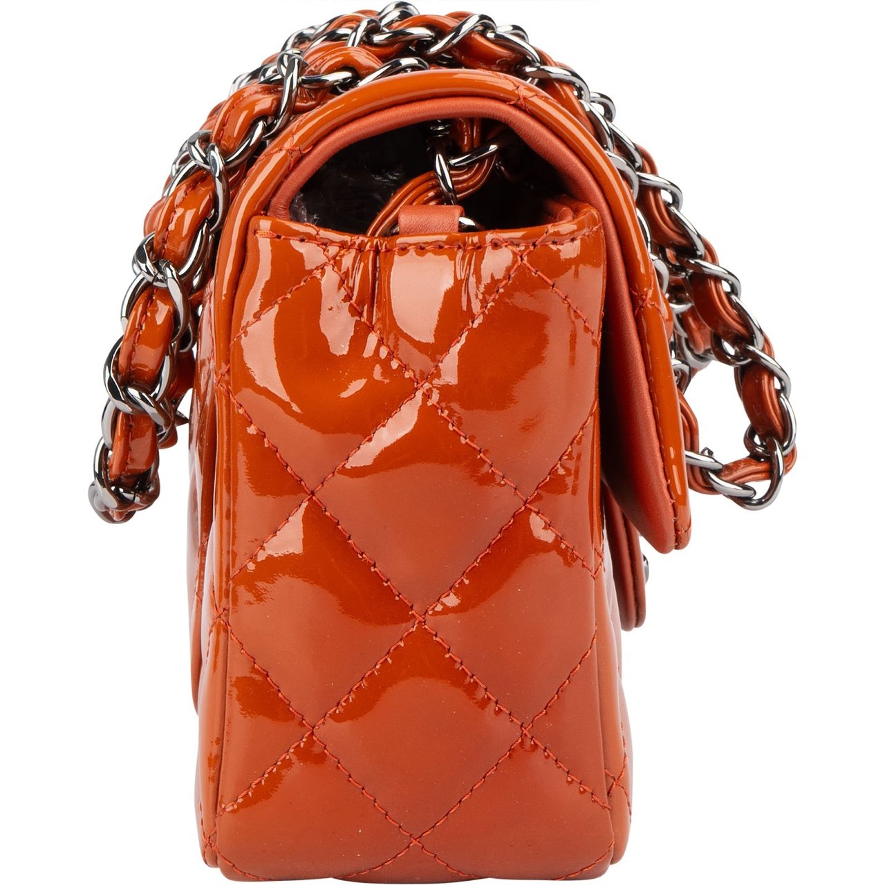 Chanel Chanel Quilted Patent Leather Single Flap Crossbody Bag Oranje