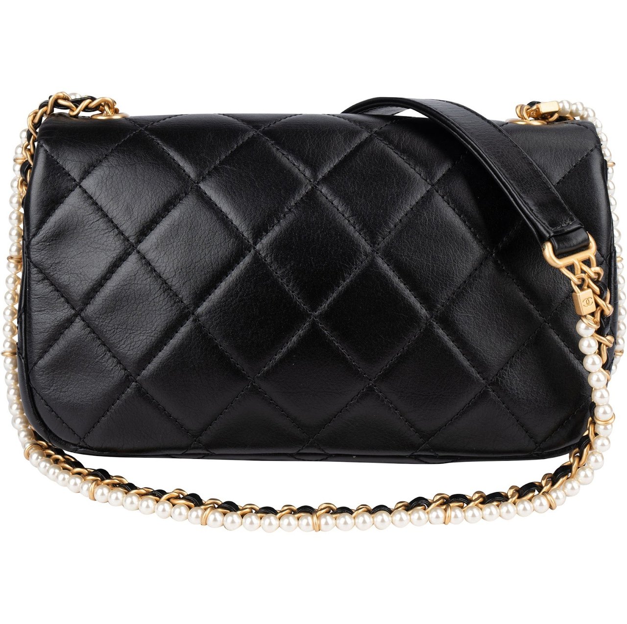 Chanel Chanel Quilted Lambskin Pearl Mini Single Flap Crossbody Bag Zwart