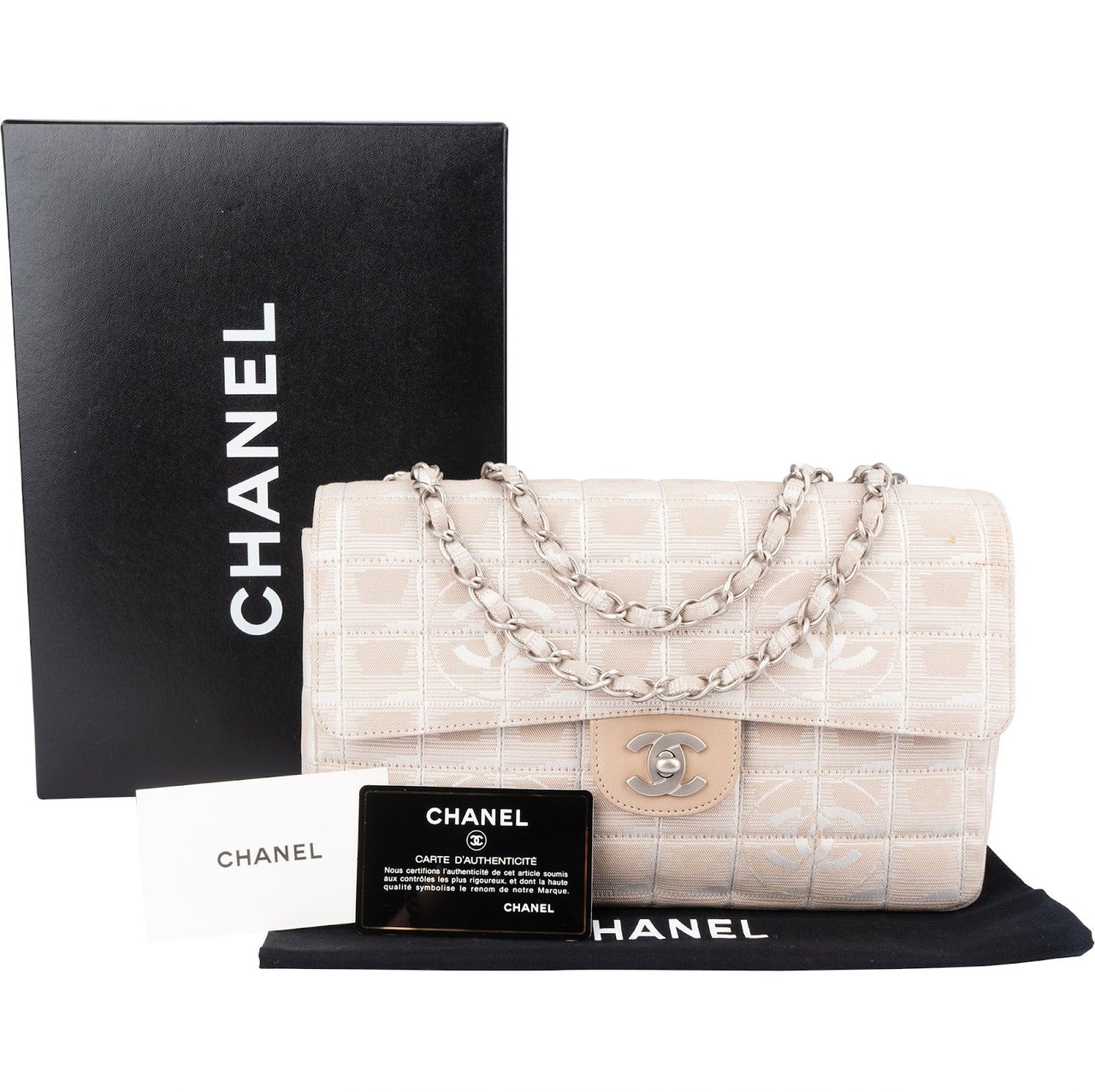 Chanel Chanel Quilted Travel Line Monogram Single Flap Crossbody Bag Beige