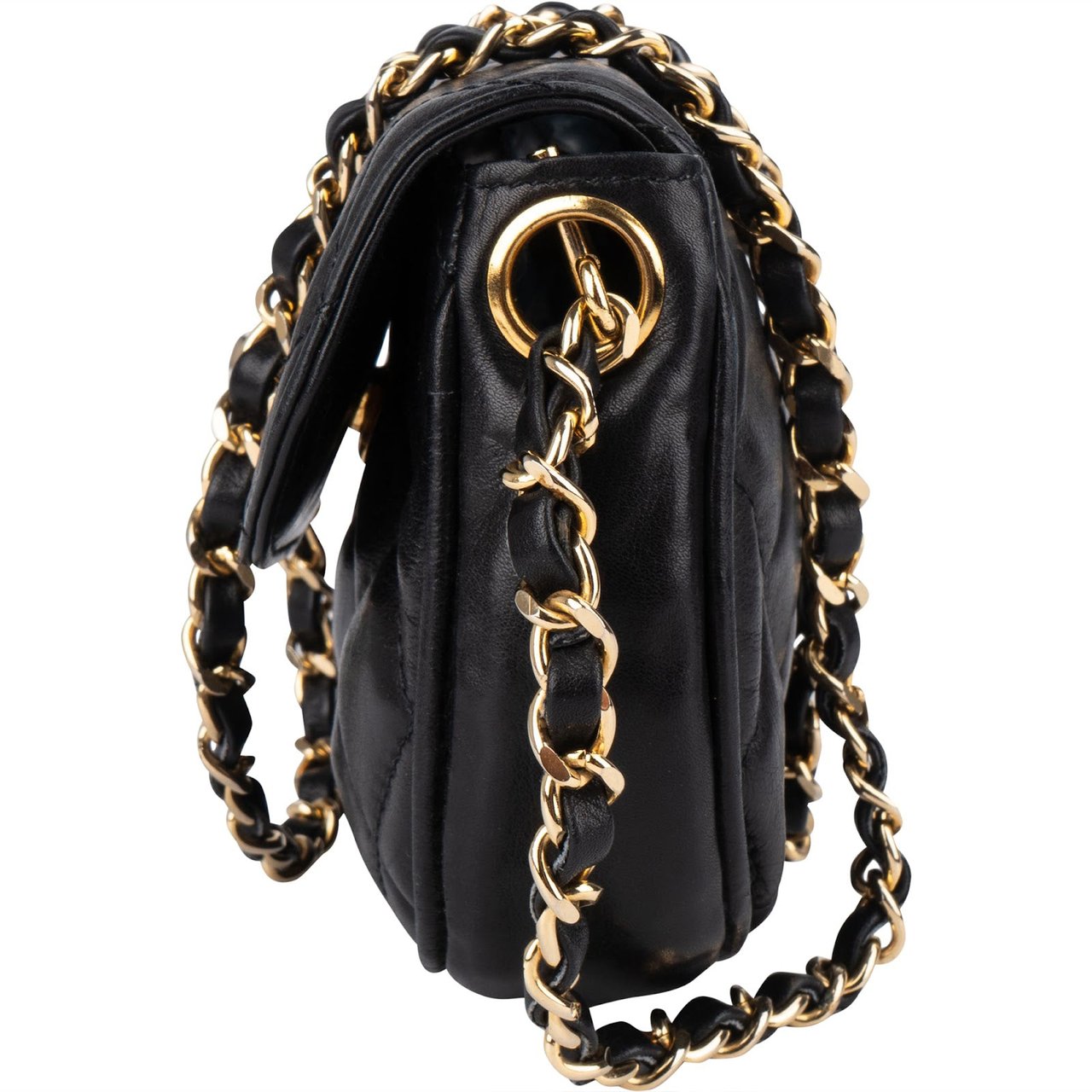 Chanel Chanel Quilted Lambskin Mini Single Flap Flap Crossbody Bag Zwart
