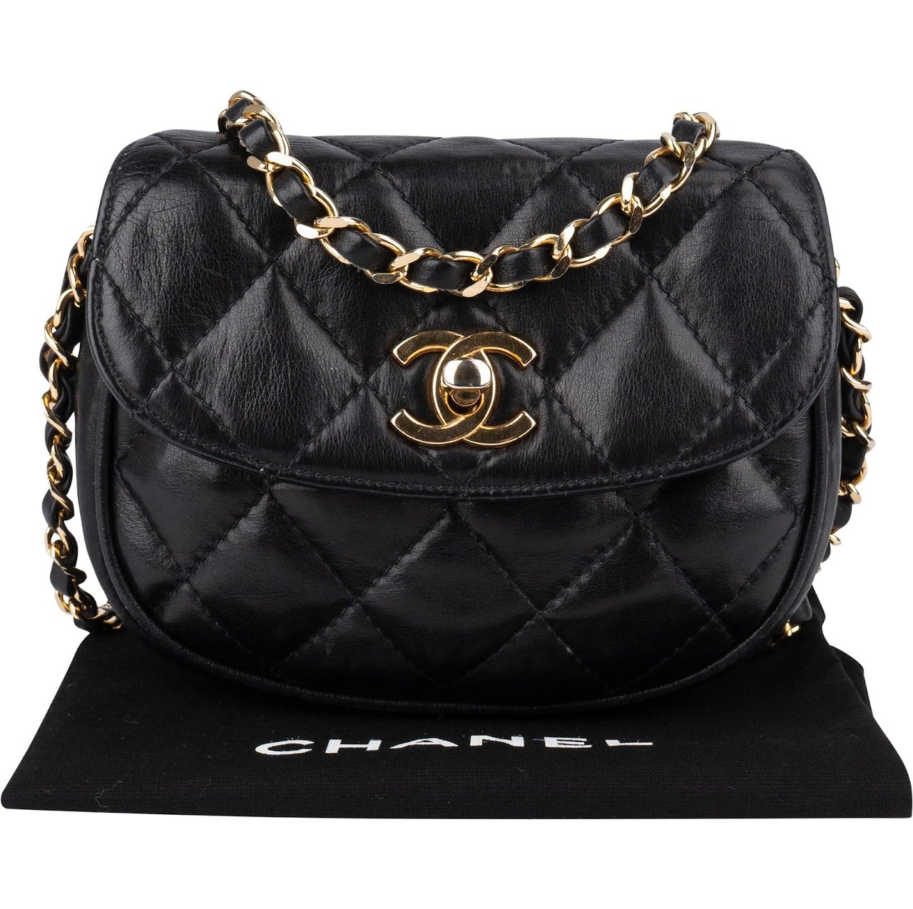 Chanel Chanel Quilted Lambskin Mini Single Flap Flap Crossbody Bag Zwart