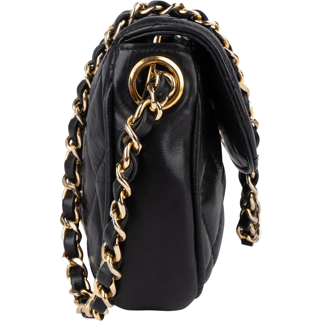 Chanel Chanel Quilted Lambskin Mini Single Flap Flap Crossbody Bag Zwart
