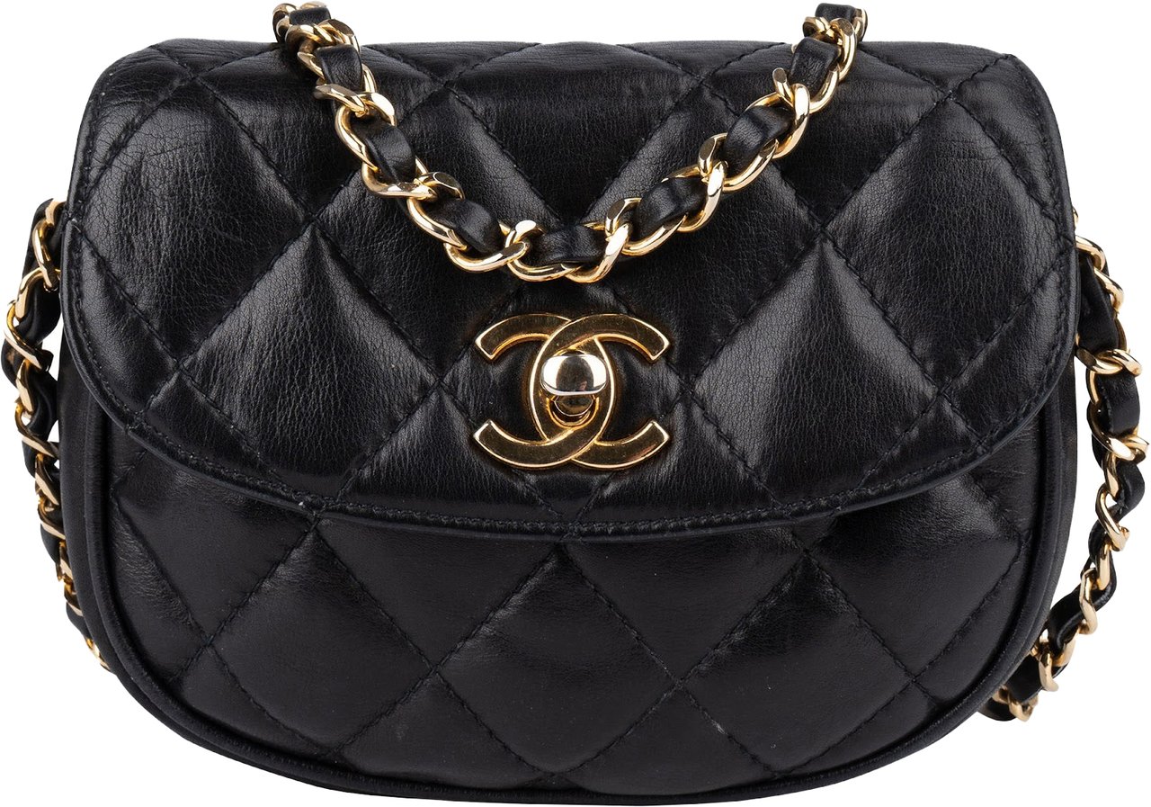 Chanel Chanel Quilted Lambskin Mini Single Flap Flap Crossbody Bag Zwart